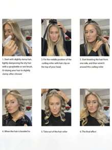 4pcs/Set Women Black Solid Color Slouchy Hair Curler Set, Foam Hair Curler, Bangs Sponge Curler For Big Loose Waves - Black - View 3