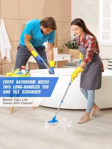 1set Floor Scrub Brush Shower Scrubber Cleaning Bathtub And Tile Scrubbing Brush, Long Handle, Removable Scrubbing Brush, For Deep Cleaning Shower Bathrooms, Decks, Tubs, Tiles, Kitchens, Swimming Pools, Patio, Toilet Sink
