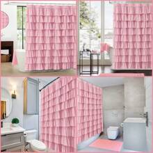 1pc Pure Polyester Ruffled Shower Curtain, Polyester Bathroom Accessories, Bathroom Window Curtain, 72*84inch/182cm*213cm