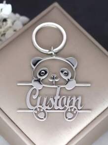Portachiavi personalizzato in acciaio inossidabile con incisione a forma di panda - con nome e logo personalizzati, design carino di animale