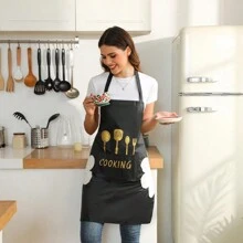 Multifunctional Kitchen Cooking Apron | Waterproof Oil-Proof Easy Clean Black Apron | With Pockets And Towel Design | Adjustable Unisex - Multicolor - View 1