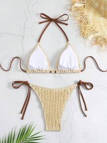 Bộ bikini màu gợi cảm cho nữ, dành cho kỳ nghỉ hè ở bãi biển - Màu Khaki - Xem 2