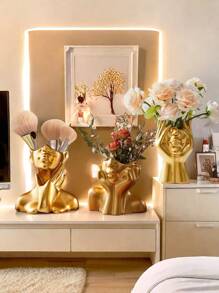 Goldfarbene keramische facettierte Vase, Vase in Halbbüste Frauenkopfform, bohemsicher Feminismus, einfache Dekoration im modernen nordischen Stil, Blumenvase geeignet für Zuhause, Wohnzimmer, Büro, Bücherregal, Dekoration, Hochzeit, Tischdekoration, Party