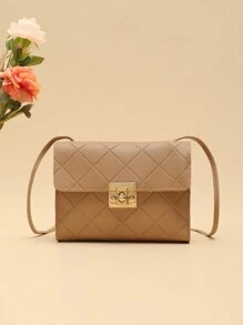 Summer Fashion Versatile Geometric Pattern Flap Lock Closure Square Shoulder Crossbody Bag - Khaki - View 2