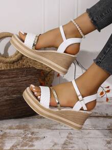 Women's Platform Wedge Sandals, Strap Braided Straps With Gold Accent, Waterproof High Heel Summer Sandals