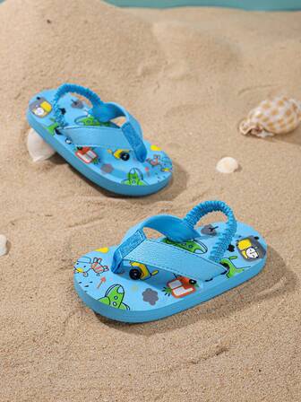1 双幼儿卡通动物 EVA 防滑沙滩户外拖鞋，夏季轻便人字拖