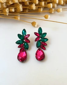 Emerald Green Gold Plated Earrings / Navy Blue Earrings / Fuchsia Party Earrings / Purple And Blue Earrings - 紫紅色 - 查看 3