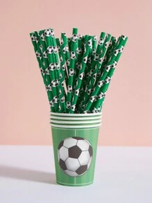 10/25/50/100 支绿色足球图案纸吸管，一次性餐具吸管，适用于生日、派对、家庭、酒吧、饮料店、野餐、派对用品、圣诞礼物 - 彩色 - 查看 3