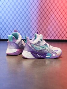 Zapatos de baloncesto giratorios para niños - Zapatos deportivos casuales de PU morado, con amortiguación y antideslizantes, apropiados para correr y caminar tanto en interiores como en exteriores