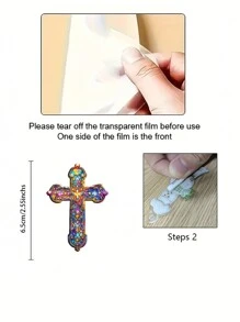 One Piece, Creative And Fashionable Colorful Crystal Pattern Cross Brooch, 2D Acrylic Brooch, Chic Lapel, Suitable For Men And Women's Suit Brooch, Sweater Scarf Coat Accessories, Party Birthday Gift