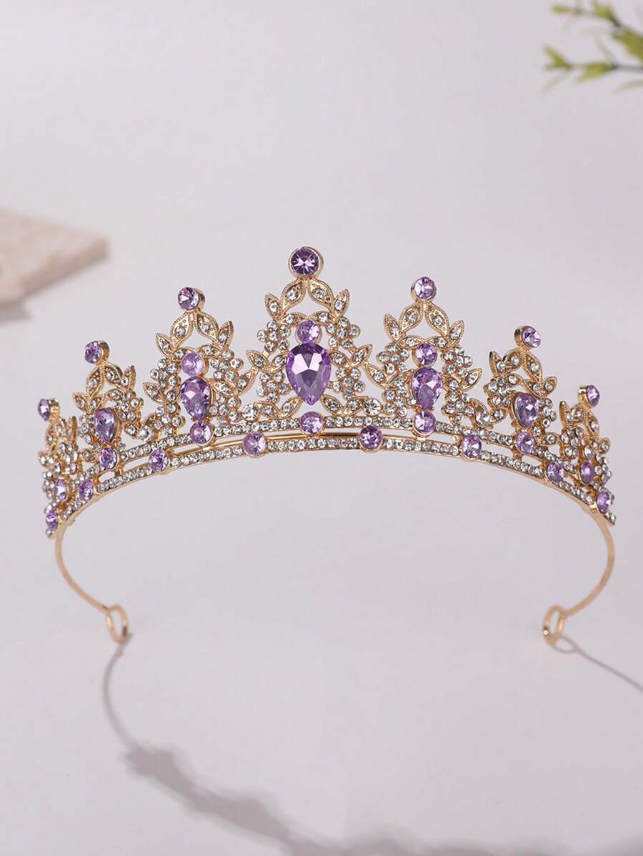 1pc Girls' Luxury Rhinestone Princess Crown Headband - Purple - View 1