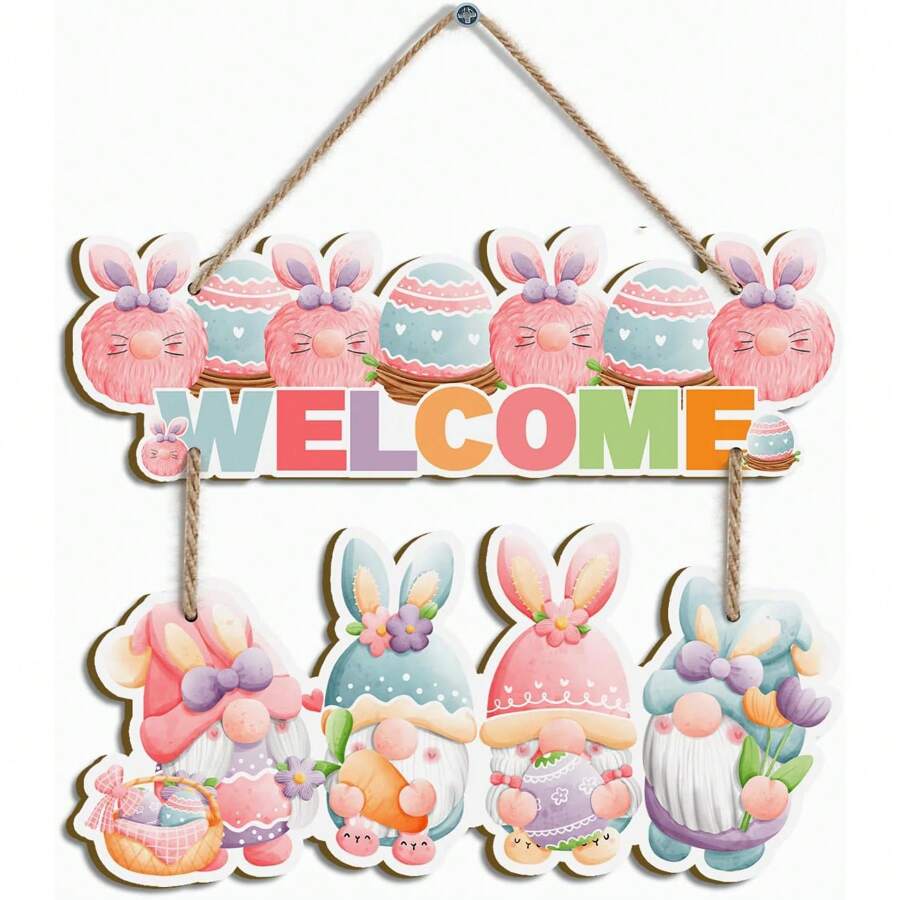 2 piezas de letreros colgantes de madera de bienvenida de primavera, decoraciones de bienvenida de conejito lindo, letreros de madera de bienvenida de Pascua para puerta, adecuados para interiores y exteriores, carteles decorativos para puerta, porche, decoración del hogar, decoración de habitaciones, decoración de pared