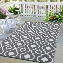 RV Outdoor Rug Waterproof Mat For Patios Geometric Camping Rugs Large Plastic Straw Rug Reversible Rugs For Balcony Yard Beach - Gray - View 2