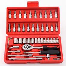 46 Piezas Kits de reparación de automóviles, juegos de llaves de trinquete, herramientas combinadas de reparación de automóviles - Plateado - Ver 10