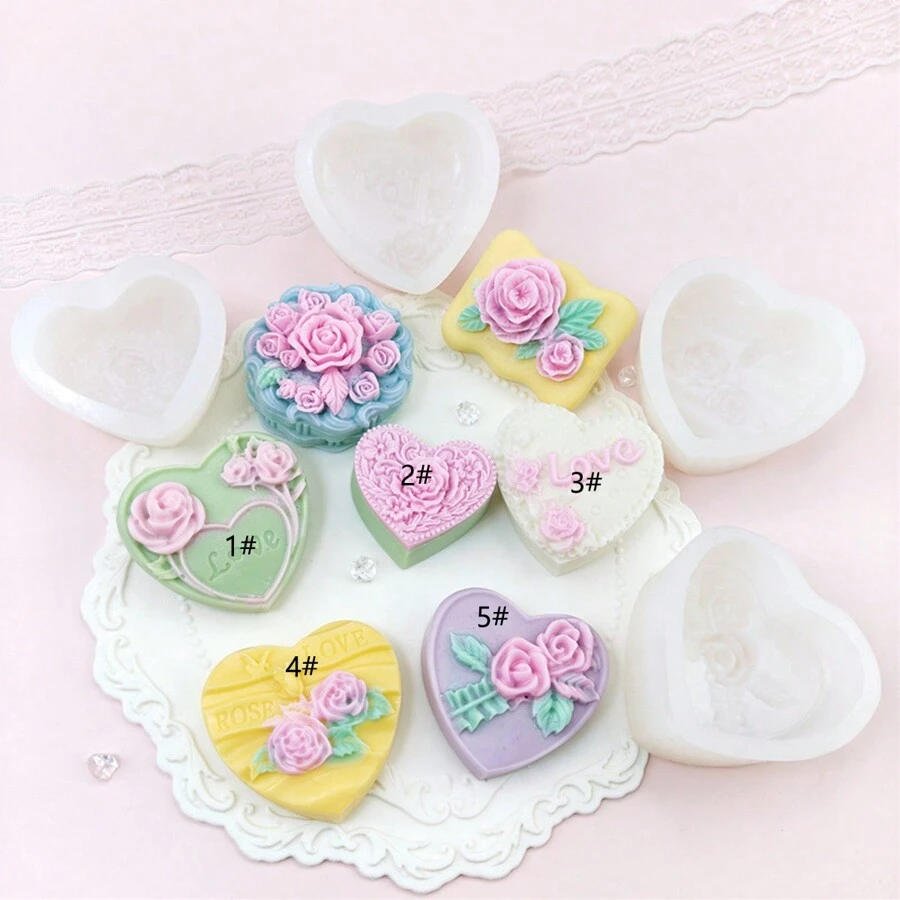 心形玫瑰DIY手工香氛石膏多功能硅胶模具 - 白色 - 查看 1