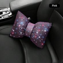 彩色水钻水晶蝴蝶结汽车头枕腰枕，柔软泡沫填充，符合人体工学设计，可调节腰部支撑，适合女性，豪华汽车内饰配件，舒适时尚