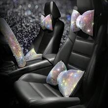 彩色水钻水晶蝴蝶结汽车头枕腰枕，柔软泡沫填充，符合人体工学设计，可调节腰部支撑，适合女性，豪华汽车内饰配件，舒适时尚