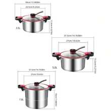 1pc Micro Pressure Stock Pot, Small 304 Stainless Steel Pressure Cooker, Multi-Function Pressure Soup Pot, Gas Stove/Open Fire Induction Cooker Universal Stew Pot - Silver - View 2