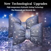 彩色水钻水晶蝴蝶结汽车头枕腰枕，柔软泡沫填充，符合人体工学设计，可调节腰部支撑，适合女性，豪华汽车内饰配件，舒适时尚