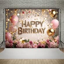 Pancarta de poliéster con tema de cumpleaños - Decoración de fiesta vibrante con diseño de "Cumpleaños de la Reina" en dorado, globos, champán y regalos, sin necesidad de alimentación eléctrica, de uso múltiple, ideal para celebraciones inolvidables, decoración de fiesta de cumpleaños