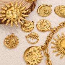 5pcs Stainless Steel Diy Jewelry Accessories Plated 18k Gold Bracelet Ins Niche Design High-Grade Sun Vintage Earrings Pendant Stainless Steel Necklace Jewelry Accessories - Sun Pendant - View 2