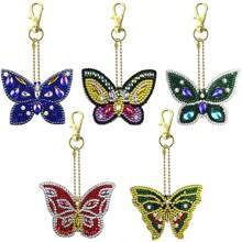 SNA 5-Piece 2025 New Style Diamond Painting Butterfly Keychain Kit, Christmas Valentine's Day Mother's Day Birthday Gift