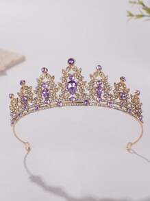 1pc Girls' Luxury Rhinestone Princess Crown Headband - Purple - View 5