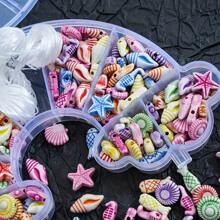 1 Set Seashell Acrylic Beads Set - Assorted Ocean Series Decorative Beads For DIY Bracelets, Necklaces, Keychains, Mobile Charms - 14mm Mixed Color Fashion Beading Kit With Storage Box - Multicolor - View 4