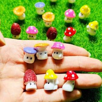 Wild Solid Color Mini Mushroom Colorful Mushroom Plant Model Kids Gift Reward Decor Item, Multi-Color Mushrooms Lawn Garden Room Decor, Resin Material Hard Mixed Colors, Outdoor And Garden Supplies > Garden Decor > Garden Ornament