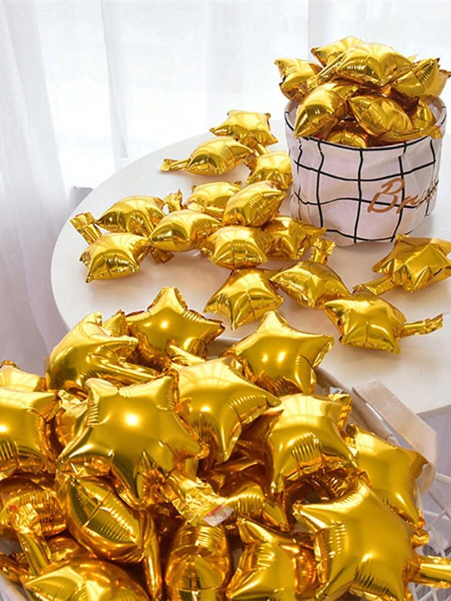 50pcs Gold Star Balloons, 5 Inch Gold Star Foil Balloons, Suitable For Birthday Party, Anniversary, Wedding, Graduation Ceremony Decoration Balloons, Birthday Decoration, Shopping Mall And Store Opening, Event Wedding Venue Decoration, First Birthday Party, Wedding Store Decoration Balloons, Birthday Balloon Set, Birthday Decoration - Gold - View 1