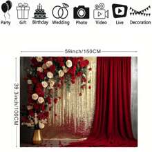 红金窗帘，红白玫瑰图案背景布，生日、新娘、派对装饰、人像摄影棚背景，乙烯基材质 - A款 - 查看 4