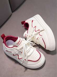 白色和红色韩版休闲2025新款春季运动鞋运动滑板鞋百搭防滑旅游鞋时尚小白鞋