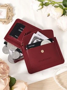 Ví cầm tay màu đỏ tía, ví đựng thẻ bằng da màu đỏ tía thanh lịch, thiết kế nắp gập, nhiều ngăn đựng thẻ - ví ngắn cao cấp, có thể đựng thẻ tín dụng và tiền xu, chống trầy xước và bền bỉ, món quà hoàn hảo cho du lịch, mua sắm, bạn gái, mẹ hoặc giáo viên. - Màu Đỏ Sâu - Xem 4