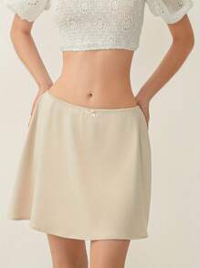 Women's Satin Silk Mini Skirt Bow Casual A-Line Elegant Short Skirts - 象牙白 - 查看 4
