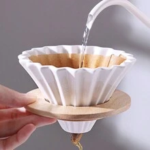 MYVIT 手冲咖啡壶套装、陶瓷手冲咖啡滴漏漏斗、竹制咖啡架、家用咖啡制作工具 - 均碼 - 查看 9