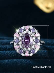 1 件奢华迷人彩色水晶花形 925 纯银戒指，时尚派对生日婚礼订婚礼物，情人节礼物