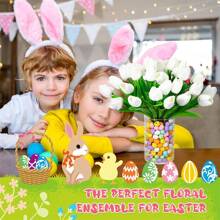 6 Pcs Artificial Tulips And 50 Fillable Foam Easter Egg Silk Faux Flowers Faux Tulips Floral Flowers Bouquet For Easter Spring Mother's Day Wedding Table Decoration