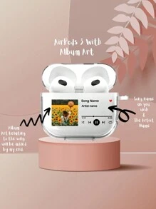 Playlist Elements TPU Customized Earphone Case, 1pc Bluetooth Transparent Case With Music Player UI Progress Bar, Customizable Song Title Artist Name And Photo Personalization, Soft Protective Box With Custom Text Design, DIY Anniversary Gift, Personalized Unique Birthday Gift - Clear - View 4