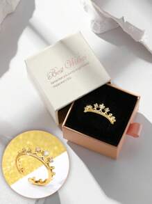Gift Box Gold Crown Ring For Women, Princess Crown Ring With Cubic Zirconia, Adjustable Open Ring, Bridal Party Statement Jewelry - Gold - View 12