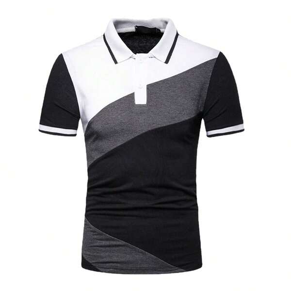 Versión clásica masculina de la camisa polo de manga corta con rayas oblicuas combinación de blanco y negro gris moda casual camisa polo 100% algodón chaqueta masculina de verano
