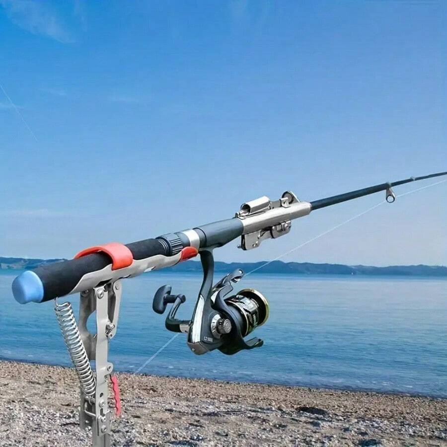 1pc Red Hanging Rod Holder With Foldable Design And Stable Ground Support, Allows Hands-Free Fishing