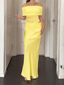 Women's One Shoulder Dresses Slim Dresses Elegant Prom Long Dresses - Màu vàng - Xem 2