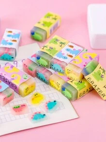 3 件随机恐龙和水果设计软橡胶橡皮擦，适用于学生、学习用品、礼物，可爱又干净 - 彩色 - 查看 7