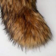 QMFUR Women's Furry Faux Fur Boots Fuzzy Fluffy Mid Calf Snow Boots Suede Warm Fur Lined Booties Flat Fashion Boots - Burgundy - View 9