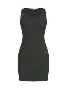 Abito estivo casual da donna, di colore uniforme, minimalista, senza maniche, aderente, canottiera, attillato, abito, outfit da spiaggia e vacanza