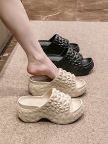 1 双厚底榴莲高跟拖鞋，女士户外沙滩凉鞋，柔软 EVA 拖鞋，防滑，防水，耐磨，透气，室内家居拖鞋，浴室淋浴塑料拖鞋，露趾凉鞋，时尚菱形户外拖鞋 - 卡其色 - 查看 2