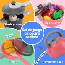 Juego de Juguetes de Cocina, Mini Juguetes de Cocina de Simulación para Niños, Utensilios de Cocina, que Incluyen Ollas a Presión, Cocinas de Inducción y Cubiertos, Comida - Conjunto rosa de 61 piezas - Ver 6