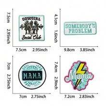 4pcs Light Blue "MAMA" Fashionable Iron-On Embroidery Patches, Heat Transfer Stickers, Suitable For DIY Clothing Decoration Accessories, Mending Patches, Handmade Craft For Hat, Cap, Trucker Hat