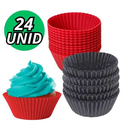 Kit com 24 Forminhas Cupcake Jogo de Silicone Formas Conjunto Para Bolo Muffins Torta Cupcake Molde Redondo Para Forno Air Fryer Microondas Confeitaria