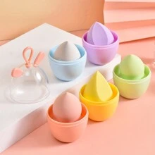 Set de 9 esponjas de maquillaje mini y 1 caja de almacenamiento con tapa - para base de líquido, polvo y crema, dispensador visual de herramientas de maquillaje lindas